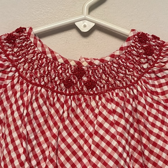Strasburg Smocked Dress 3m girl red seersucker gingham perfect Valentines - Picture 2 of 5